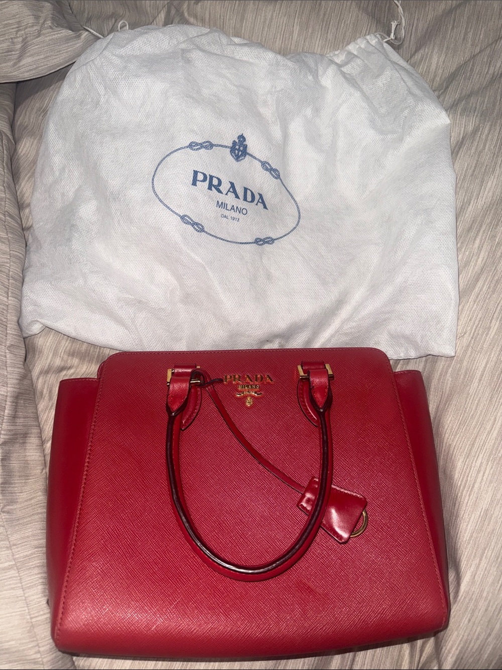 Prada Red Saffiano Satchel with Gold Hardware - Picture 4 of 6